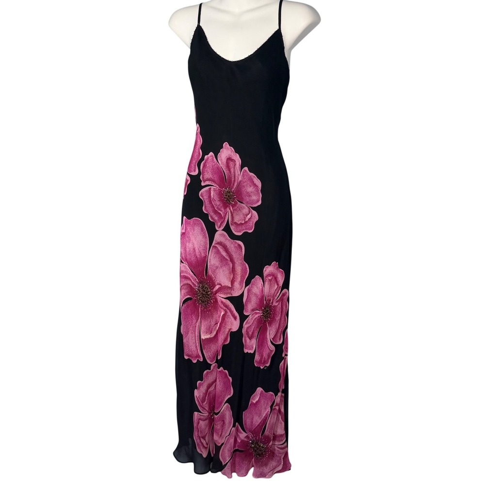 Vintage Women M Beaded Maxi Dress Floral Strappy Y2K Whimsigoth
